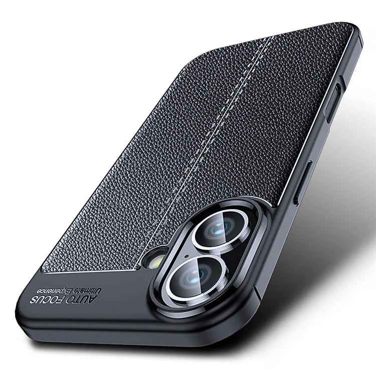 For iPhone 16 Plus Case Litchi Texture TPU Back Phone Cover