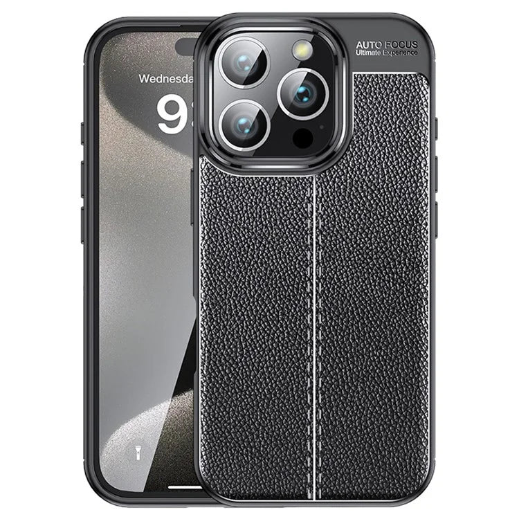For iPhone 16 Pro Case Litchi Texture Shockproof TPU Phone Cover