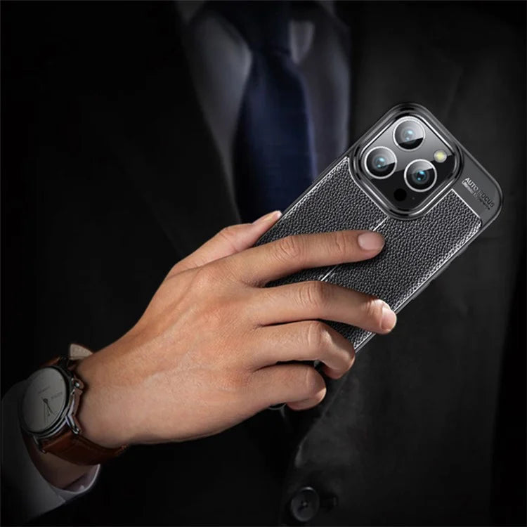 For iPhone 16 Pro Case Litchi Texture Shockproof TPU Phone Cover