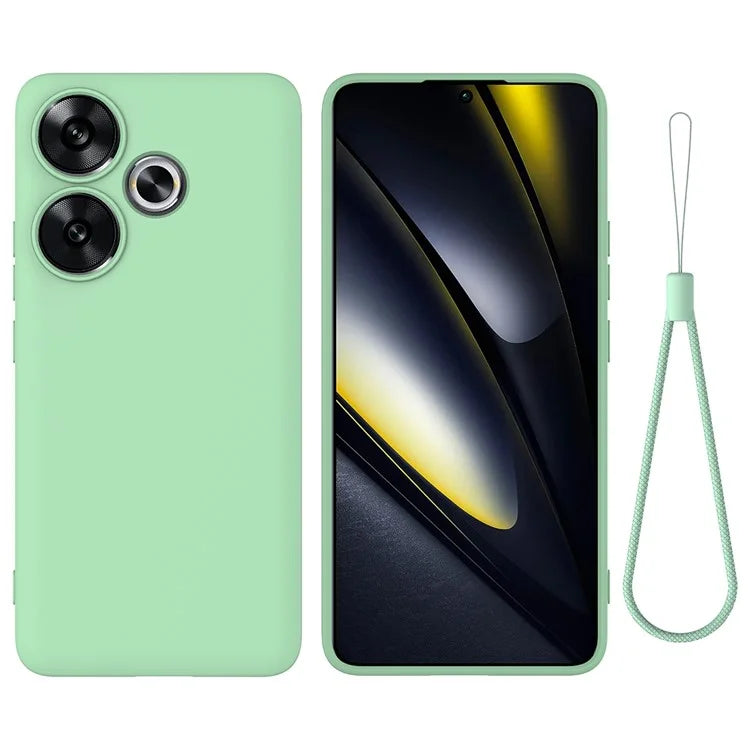 For Xiaomi Poco F6 5G / Redmi Turbo 3 5G Case Liquid Silicone Anti-Drop Phone Cover with Hand Strap