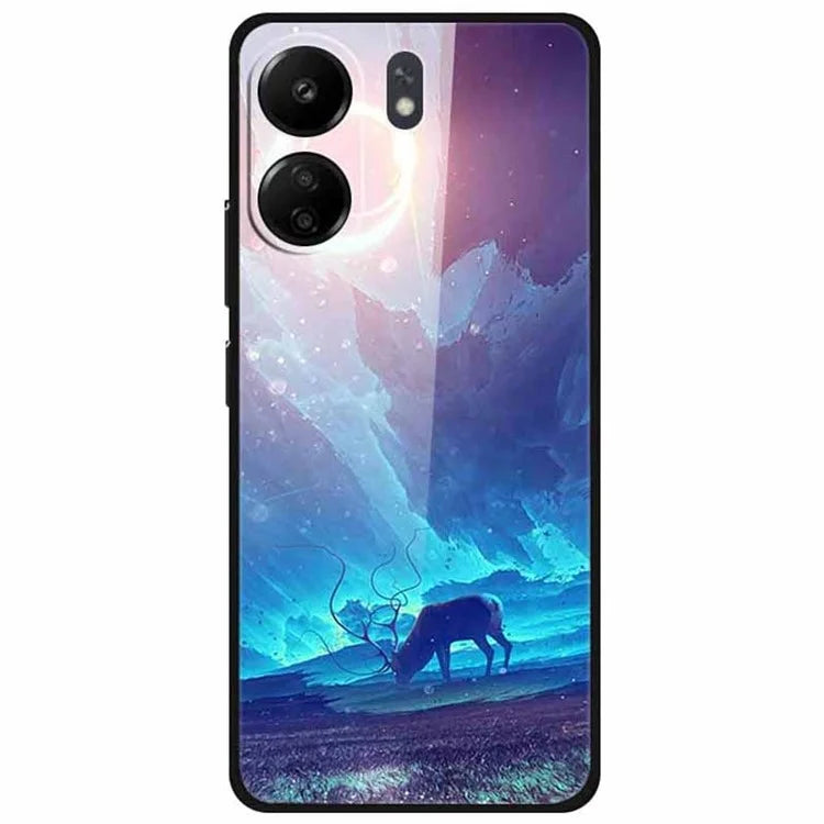 For Xiaomi Redmi 13C 4G / Poco C65 4G Case Pattern Print Tempered Glass+TPU Phone Cover