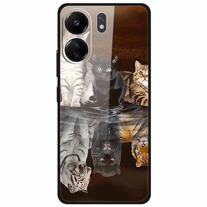 For Xiaomi Redmi 13C 4G / Poco C65 4G Case Pattern Print Tempered Glass+TPU Phone Cover