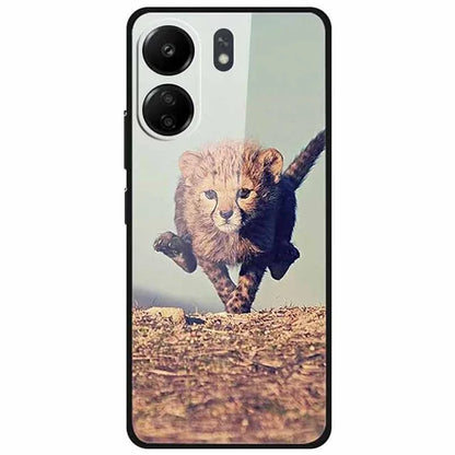 For Xiaomi Redmi 13C 4G / Poco C65 4G Case Pattern Print Tempered Glass+TPU Phone Cover