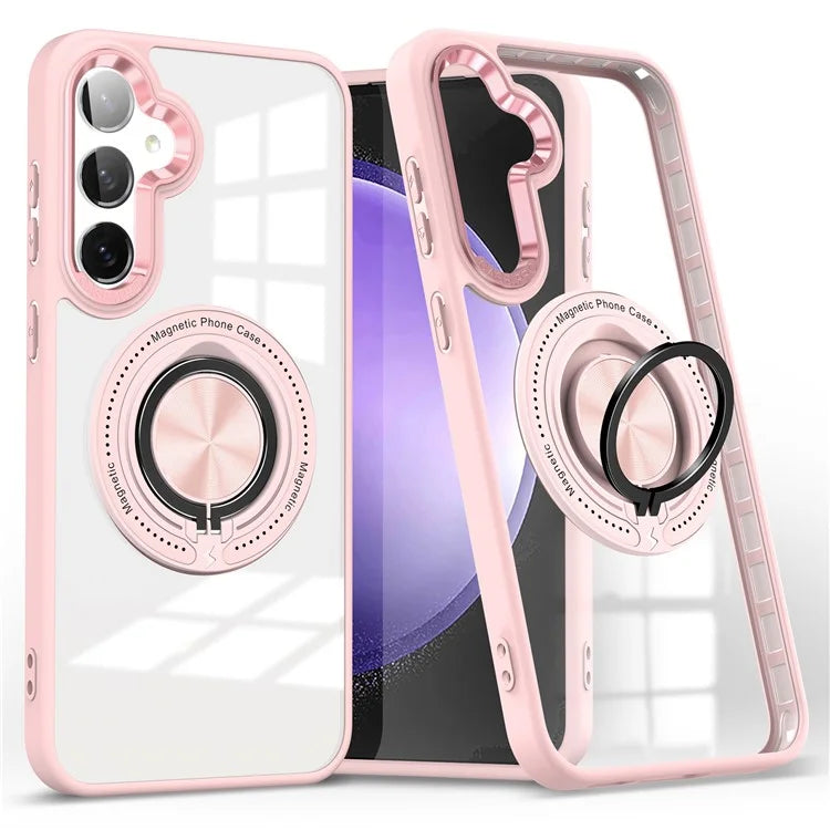 For Samsung Galaxy S24 Magnetic Case Ring Kickstand PC+TPU Anti-Drop Phone Cover