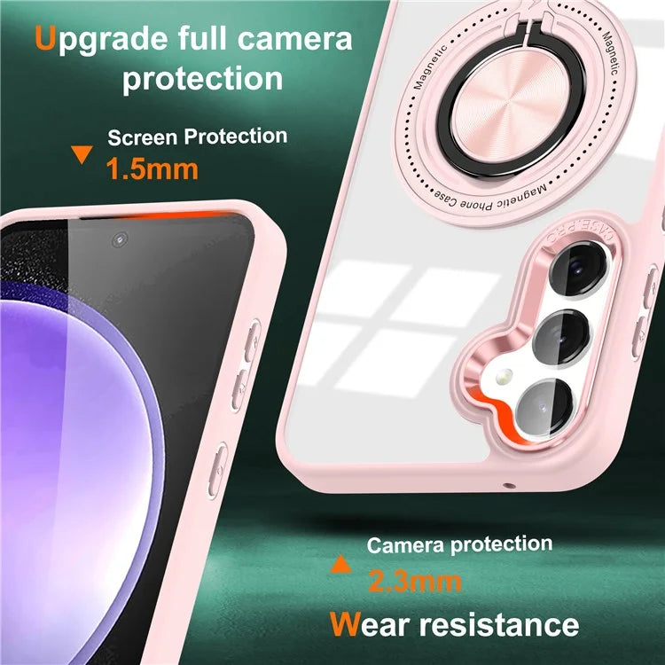 For Samsung Galaxy S24 Magnetic Case Ring Kickstand PC+TPU Anti-Drop Phone Cover