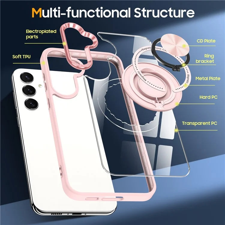 For Samsung Galaxy S24 Magnetic Case Ring Kickstand PC+TPU Anti-Drop Phone Cover