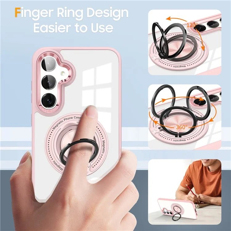 For Samsung Galaxy S24 Magnetic Case Ring Kickstand PC+TPU Anti-Drop Phone Cover