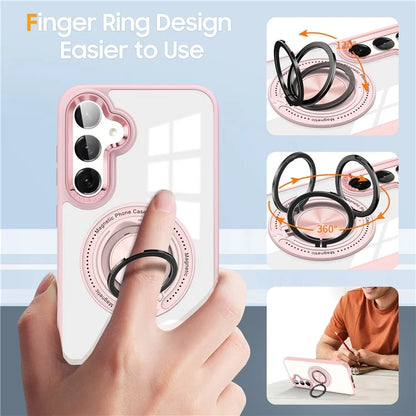 For Samsung Galaxy S24 Magnetic Case Ring Kickstand PC+TPU Anti-Drop Phone Cover