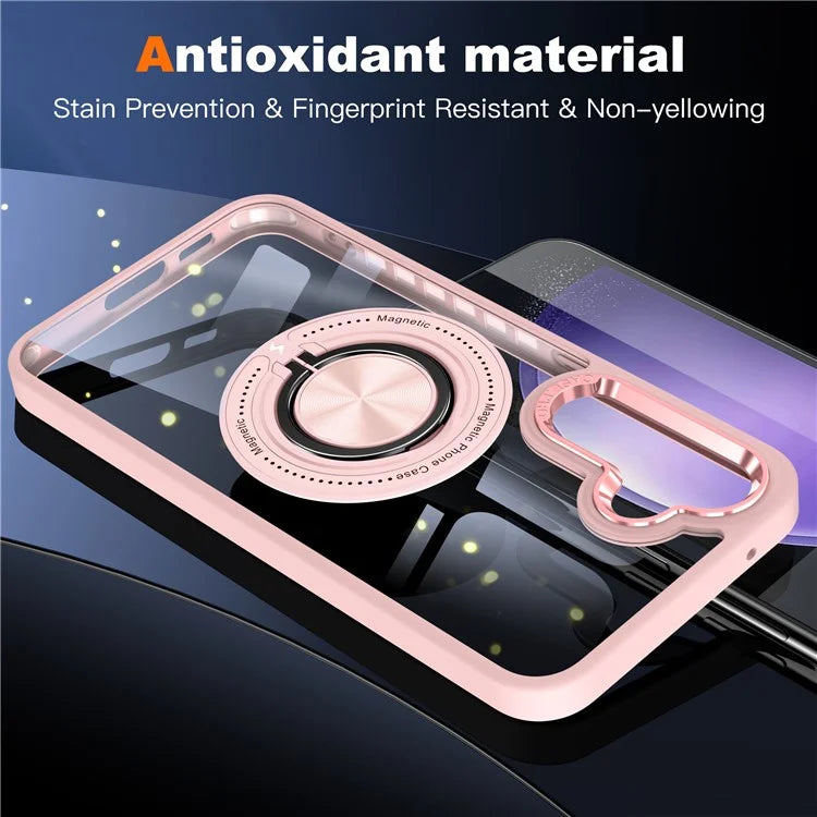 For Samsung Galaxy S24 Magnetic Case Ring Kickstand PC+TPU Anti-Drop Phone Cover