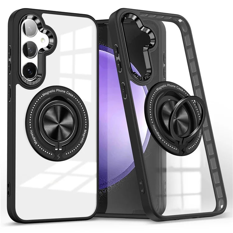 For Samsung Galaxy S24 Magnetic Case Ring Kickstand PC+TPU Anti-Drop Phone Cover