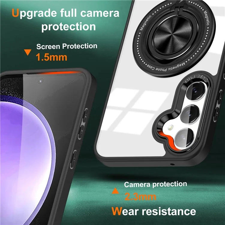 For Samsung Galaxy S24 Magnetic Case Ring Kickstand PC+TPU Anti-Drop Phone Cover