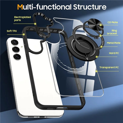 For Samsung Galaxy S24 Magnetic Case Ring Kickstand PC+TPU Anti-Drop Phone Cover