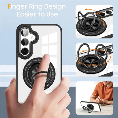 For Samsung Galaxy S24 Magnetic Case Ring Kickstand PC+TPU Anti-Drop Phone Cover