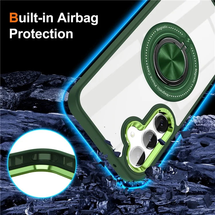 For Samsung Galaxy S24 Magnetic Case Ring Kickstand PC+TPU Anti-Drop Phone Cover