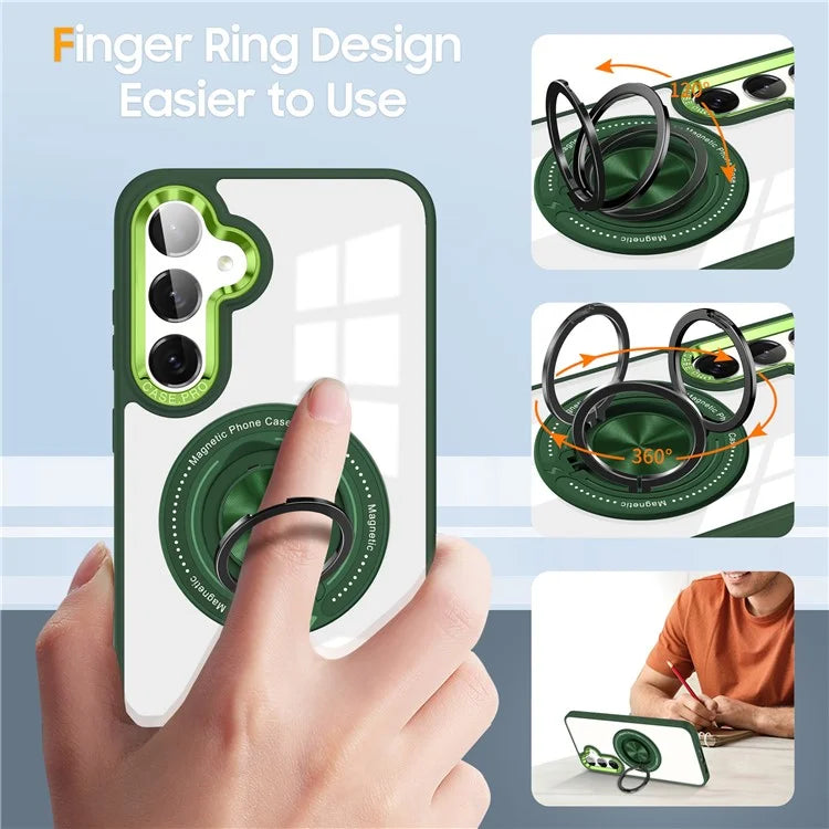 For Samsung Galaxy S24 Magnetic Case Ring Kickstand PC+TPU Anti-Drop Phone Cover