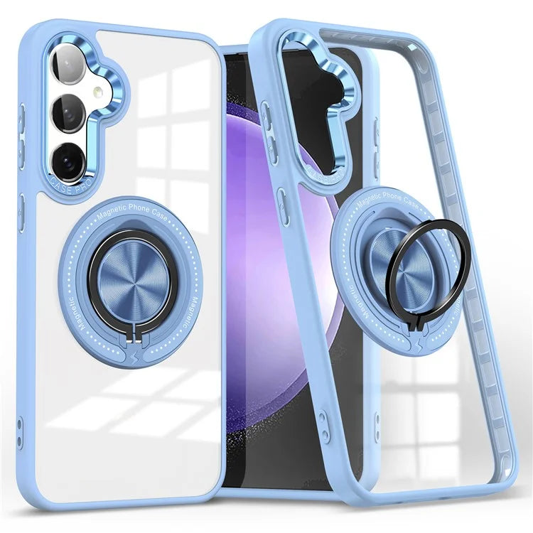 For Samsung Galaxy S24 Magnetic Case Ring Kickstand PC+TPU Anti-Drop Phone Cover