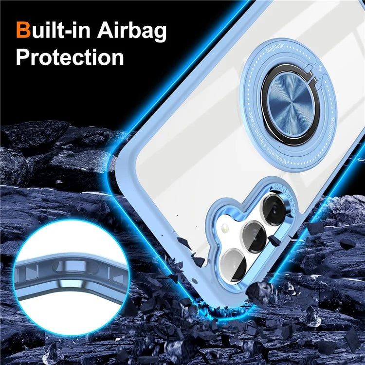 For Samsung Galaxy S24 Magnetic Case Ring Kickstand PC+TPU Anti-Drop Phone Cover