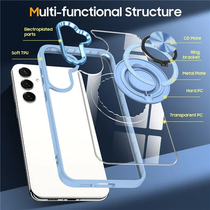 For Samsung Galaxy S24 Magnetic Case Ring Kickstand PC+TPU Anti-Drop Phone Cover