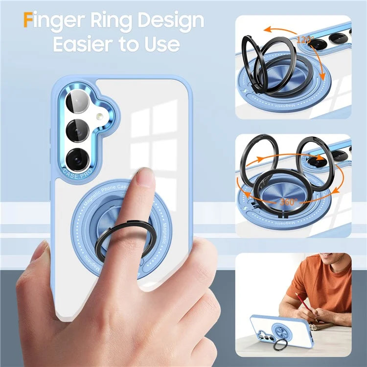 For Samsung Galaxy S24 Magnetic Case Ring Kickstand PC+TPU Anti-Drop Phone Cover