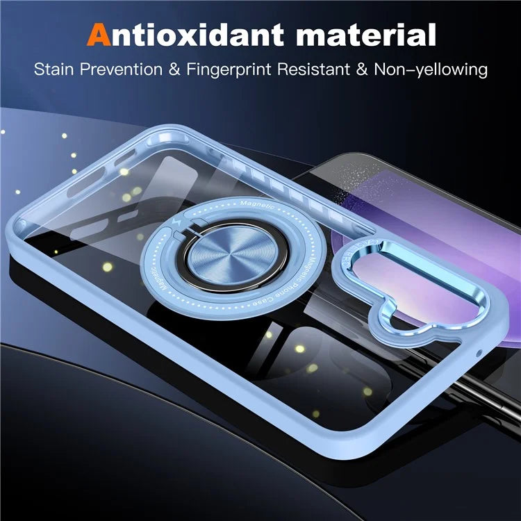For Samsung Galaxy S24 Magnetic Case Ring Kickstand PC+TPU Anti-Drop Phone Cover