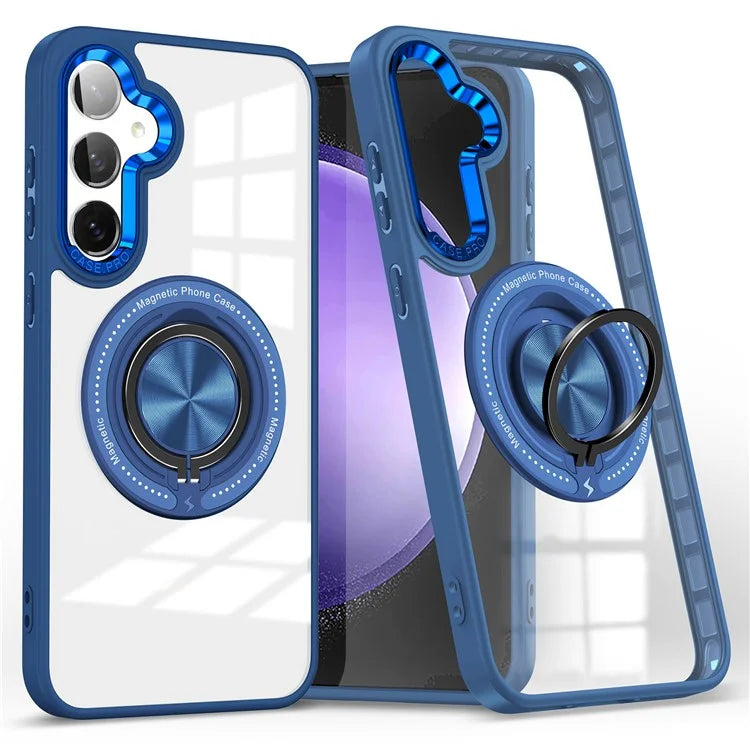 For Samsung Galaxy S24 Magnetic Case Ring Kickstand PC+TPU Anti-Drop Phone Cover