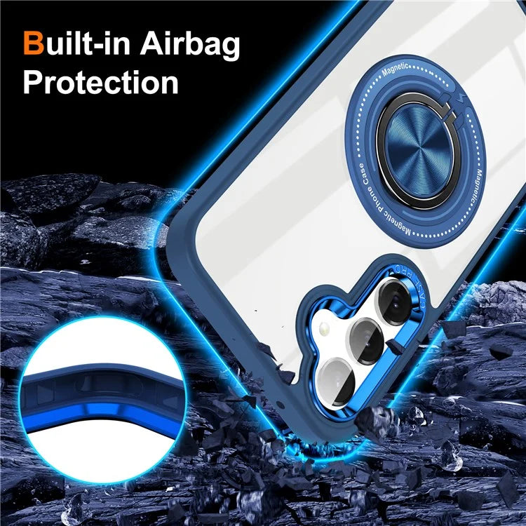 For Samsung Galaxy S24 Magnetic Case Ring Kickstand PC+TPU Anti-Drop Phone Cover