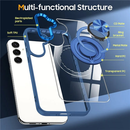 For Samsung Galaxy S24 Magnetic Case Ring Kickstand PC+TPU Anti-Drop Phone Cover