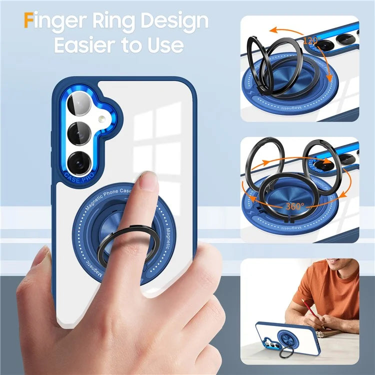 For Samsung Galaxy S24 Magnetic Case Ring Kickstand PC+TPU Anti-Drop Phone Cover