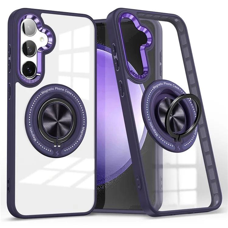 For Samsung Galaxy S24 Magnetic Case Ring Kickstand PC+TPU Anti-Drop Phone Cover