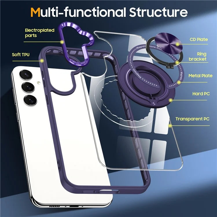 For Samsung Galaxy S24 Magnetic Case Ring Kickstand PC+TPU Anti-Drop Phone Cover