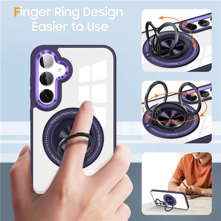 For Samsung Galaxy S24 Magnetic Case Ring Kickstand PC+TPU Anti-Drop Phone Cover