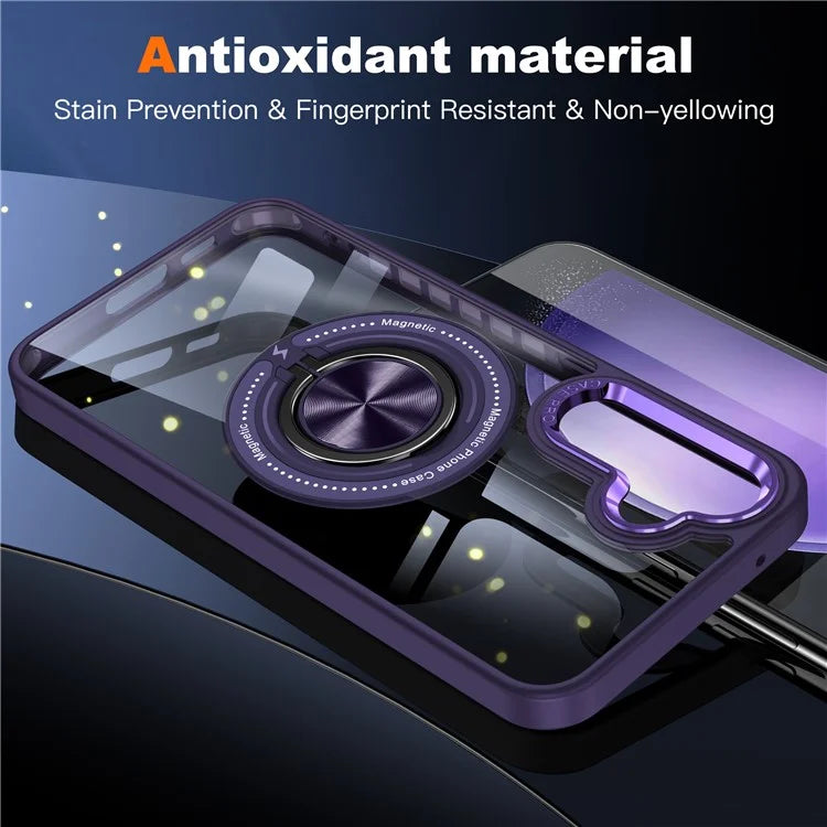For Samsung Galaxy S24 Magnetic Case Ring Kickstand PC+TPU Anti-Drop Phone Cover