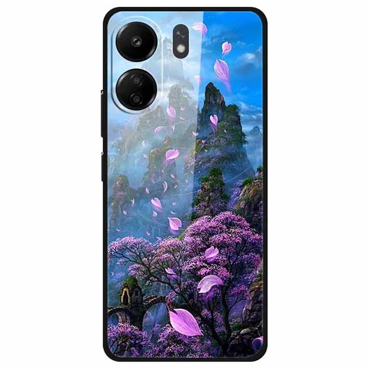 For Xiaomi Redmi 13C 4G / Poco C65 4G Case Pattern Tempered Glass Anti-Drop Phone Cover