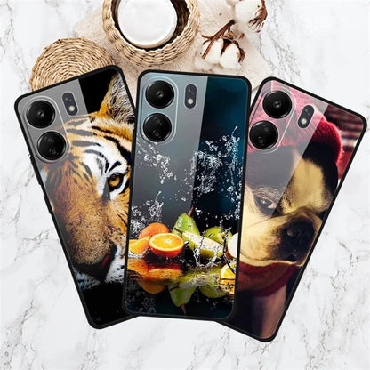 For Xiaomi Redmi 13C 4G / Poco C65 4G Case Pattern Tempered Glass Anti-Drop Phone Cover