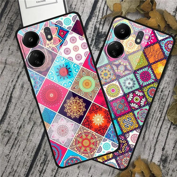 For Xiaomi Redmi 13C 4G / Poco C65 4G Pattern Case TPU+Tempered Glass Shockproof Phone Cover
