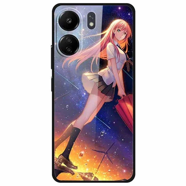 For Xiaomi Redmi 13C 4G / Poco C65 4G Pattern Case TPU+Tempered Glass Shockproof Phone Cover