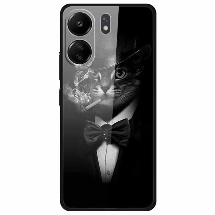 For Xiaomi Redmi 13C 4G / Poco C65 4G Pattern Case TPU+Tempered Glass Shockproof Phone Cover