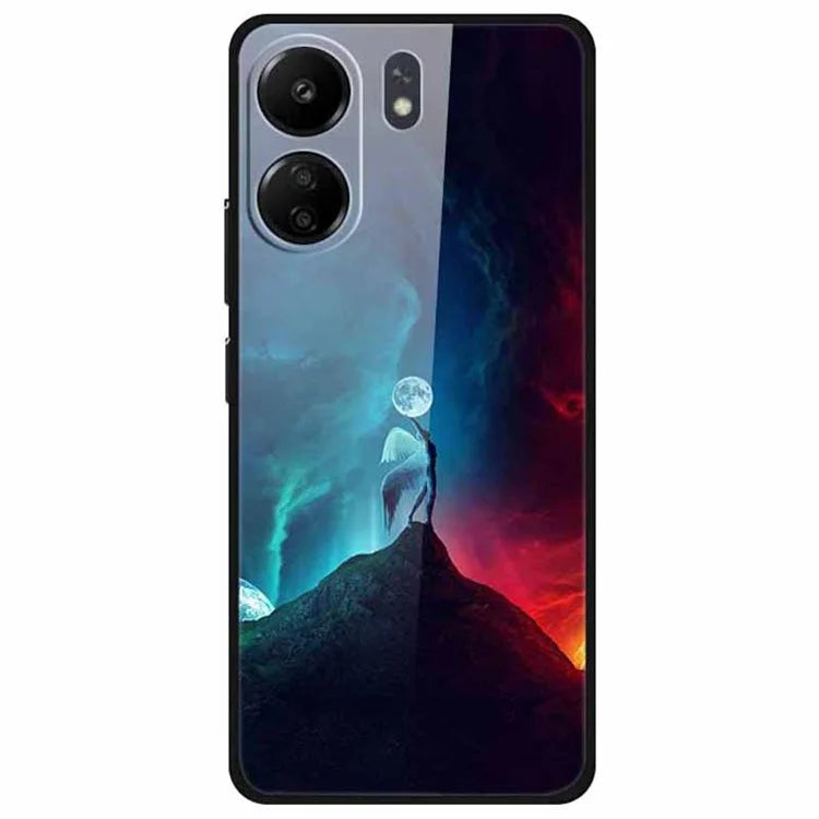 For Xiaomi Redmi 13C 4G / Poco C65 4G Pattern Case TPU+Tempered Glass Shockproof Phone Cover