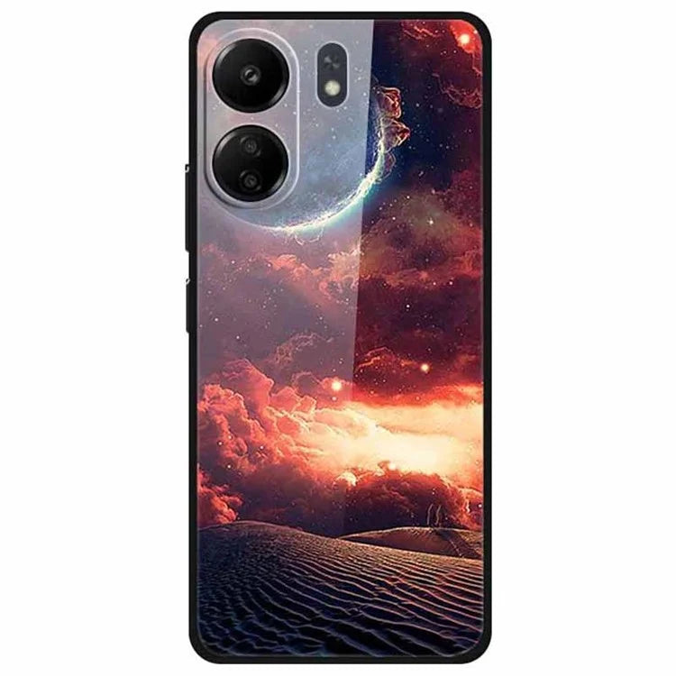For Xiaomi Redmi 13C 4G / Poco C65 4G Pattern Case TPU+Tempered Glass Shockproof Phone Cover