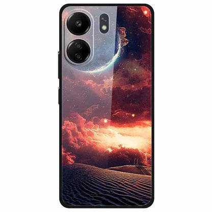 For Xiaomi Redmi 13C 4G / Poco C65 4G Pattern Case TPU+Tempered Glass Shockproof Phone Cover