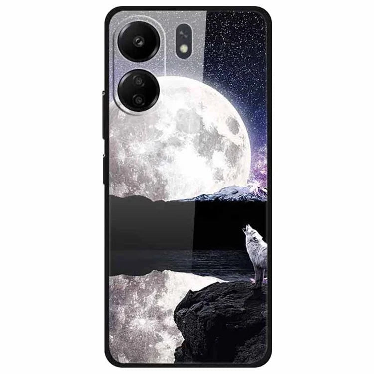 For Xiaomi Redmi 13C 4G / Poco C65 4G Pattern Case TPU+Tempered Glass Shockproof Phone Cover