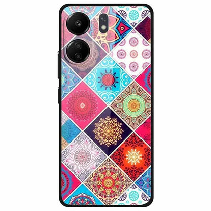 For Xiaomi Redmi 13C 4G / Poco C65 4G Pattern Case TPU+Tempered Glass Shockproof Phone Cover