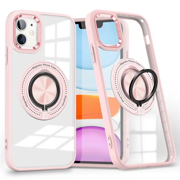 For iPhone 12  /  12 Pro Magnetic Phone Case Kickstand TPU Frame Clear PC Back Cover