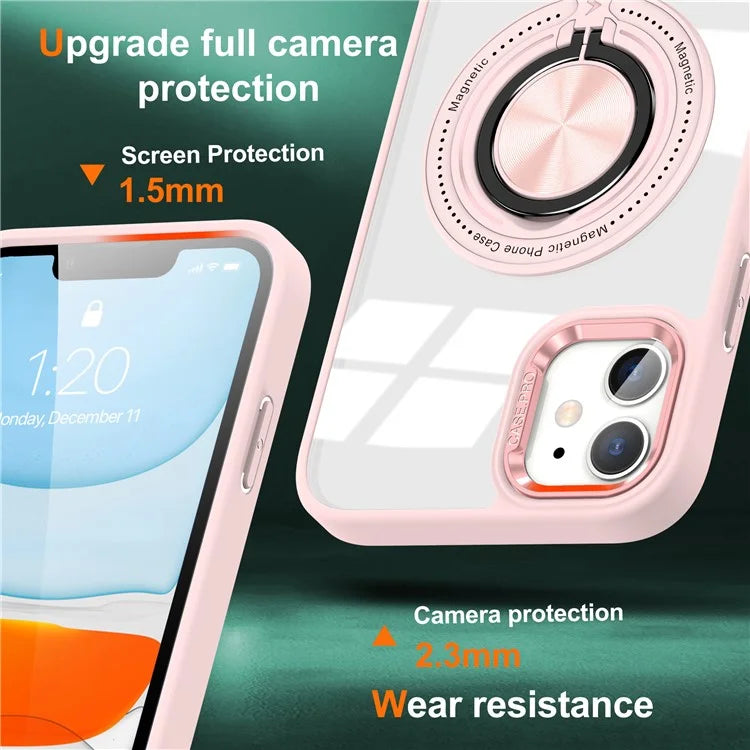 For iPhone 12  /  12 Pro Magnetic Phone Case Kickstand TPU Frame Clear PC Back Cover