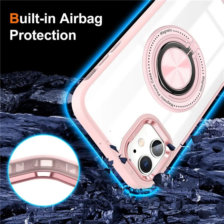For iPhone 12  /  12 Pro Magnetic Phone Case Kickstand TPU Frame Clear PC Back Cover