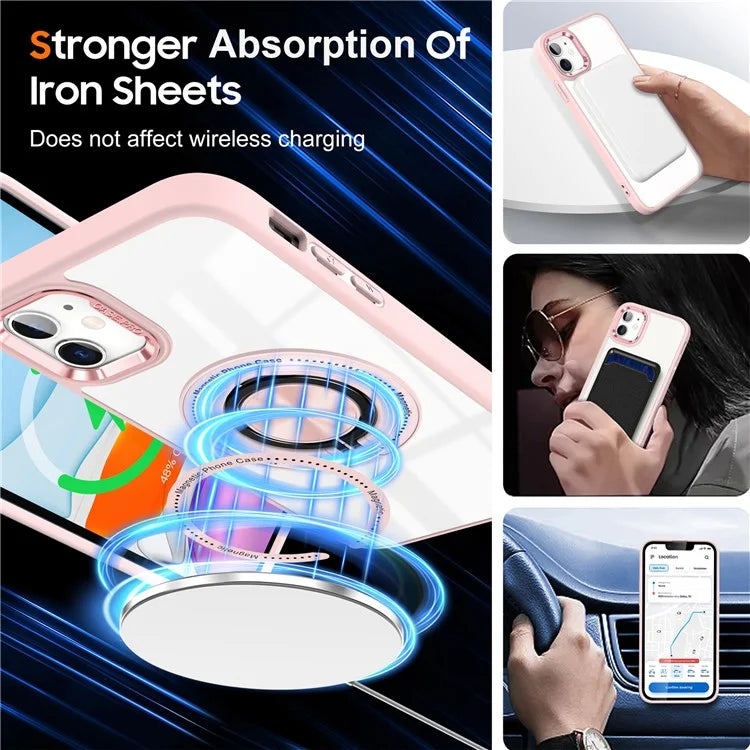 For iPhone 12  /  12 Pro Magnetic Phone Case Kickstand TPU Frame Clear PC Back Cover