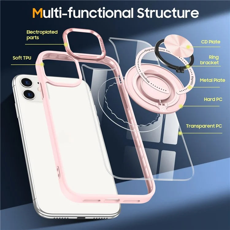 For iPhone 12  /  12 Pro Magnetic Phone Case Kickstand TPU Frame Clear PC Back Cover