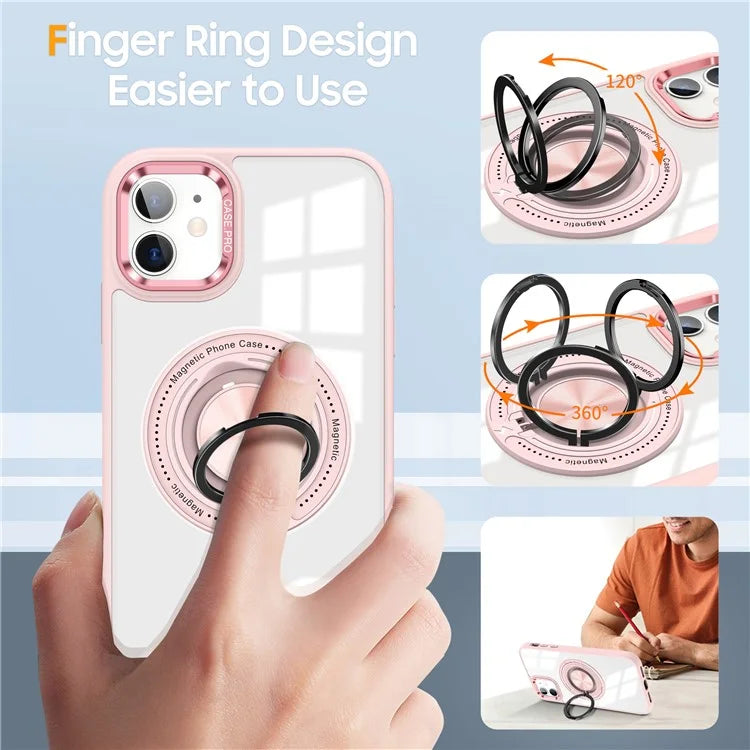 For iPhone 12  /  12 Pro Magnetic Phone Case Kickstand TPU Frame Clear PC Back Cover