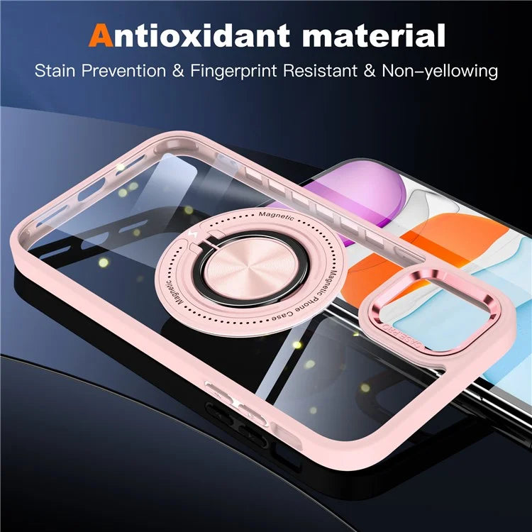 For iPhone 12  /  12 Pro Magnetic Phone Case Kickstand TPU Frame Clear PC Back Cover
