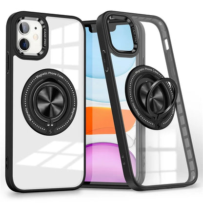 For iPhone 12  /  12 Pro Magnetic Phone Case Kickstand TPU Frame Clear PC Back Cover